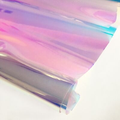 Transparent Rainbow Dichroic Iridescent PVC Film Plastic Sheet untuk Custom Size Raincoat dan Dekorasi